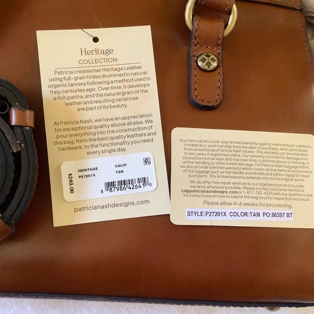 Patricia Nash Calvi Leather Satchel Crossbody Tan